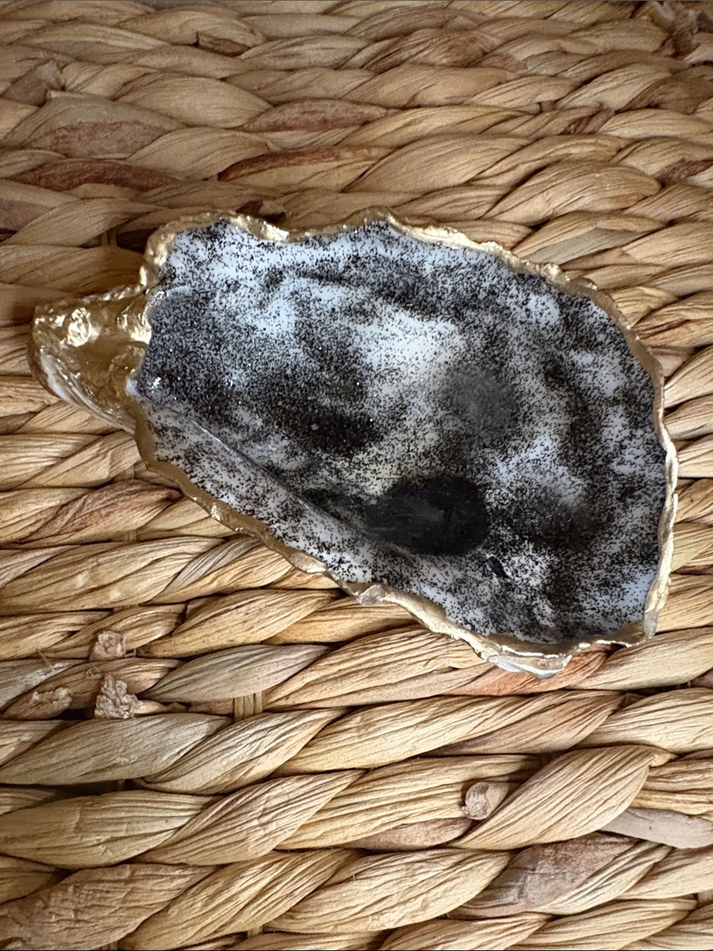 Hand Crafted Black and Gold Speckled Oyster Trinket Tray